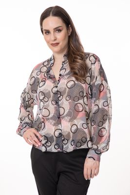 8705 Ladies cirlce print collar sheer blouse