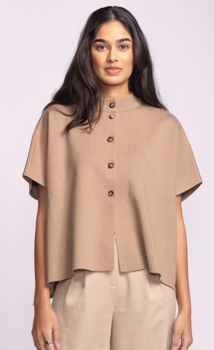 SW-246793C Button poncho sweater