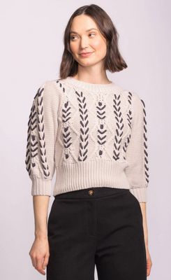 SW-2551 Cable knit braided 3/4 sleeve pullover sweater