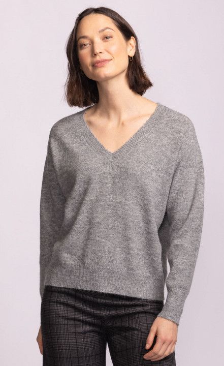 SW-249075G Long sleeve V neck soft light weight sweater
