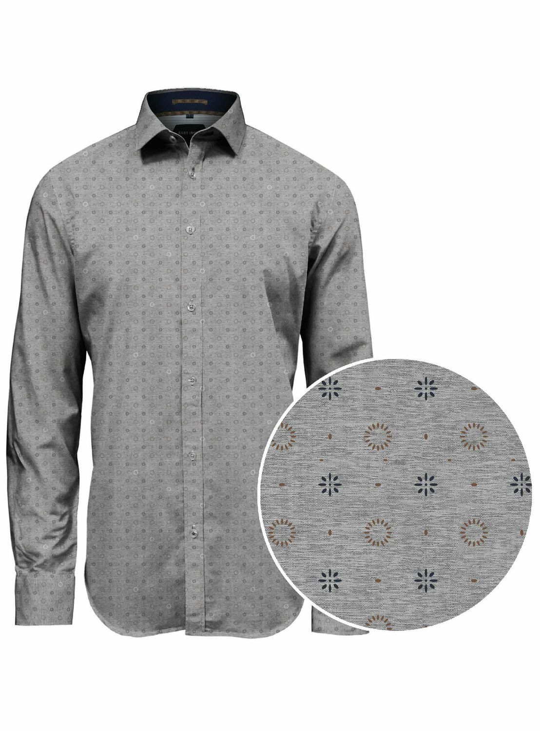 7564156  Men&#39;s easy care print button long sleeve stretch shirt