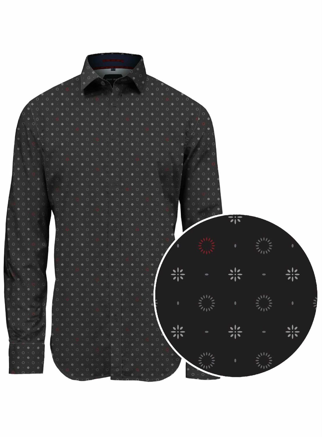 7564156  Men&#39;s easy care print button long sleeve stretch shirt