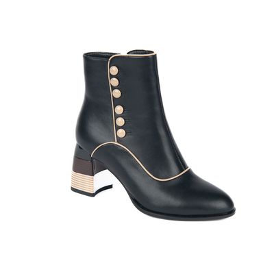 BRITANY-3 short two toned zip boot w/3 inch heel and button detail