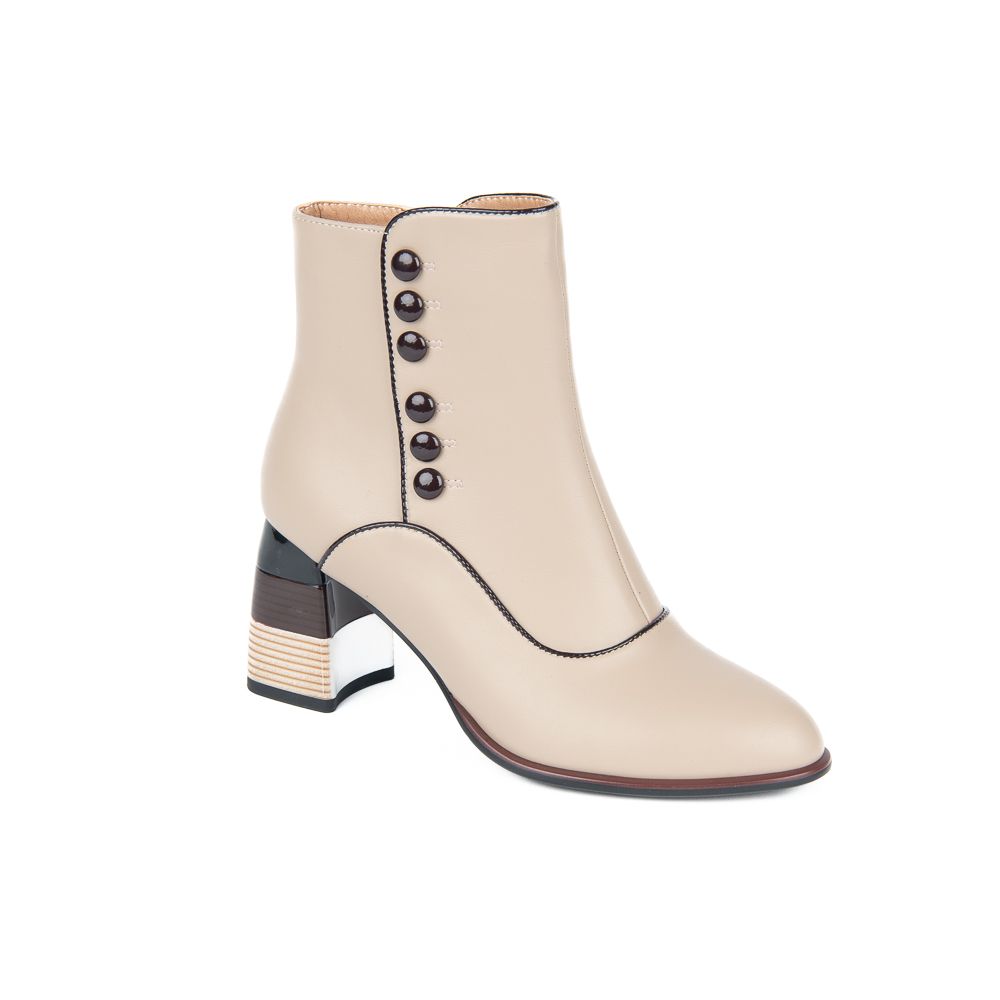 BRITANY-3 short two toned zip boot w/3 inch heel and button detail