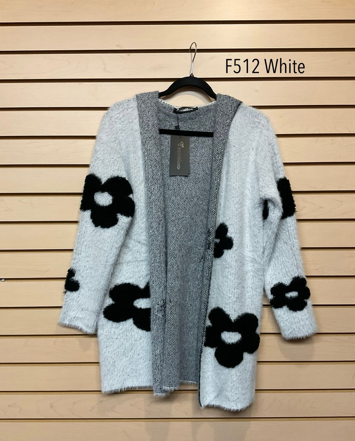 F512 Long open poppy print soft coat sweater w/hood