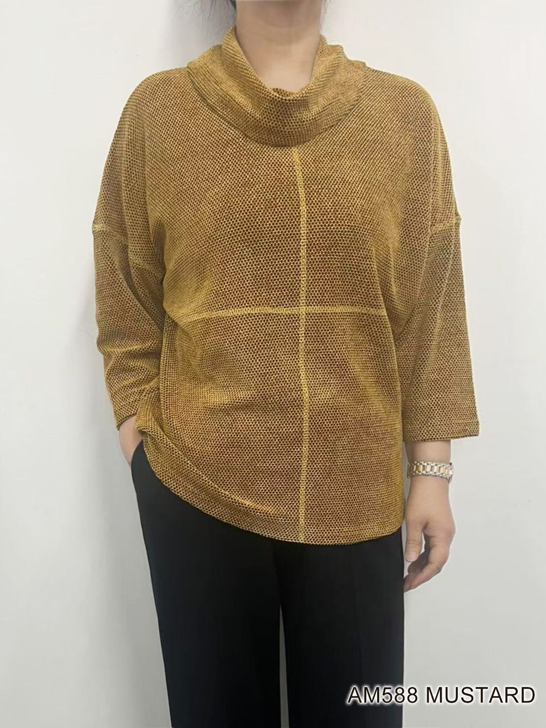 AM588 cowl neck light weight 3/4 sleeve sweater