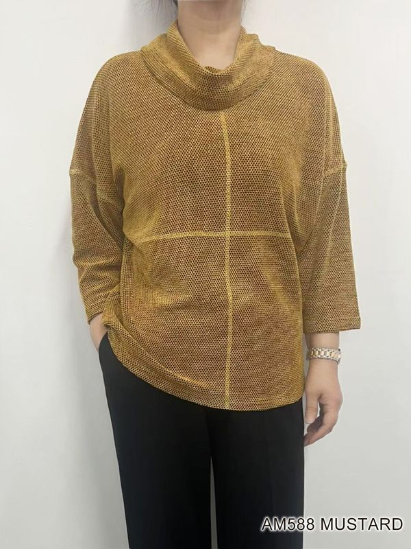 AM588 cowl neck light weight 3/4 sleeve sweater