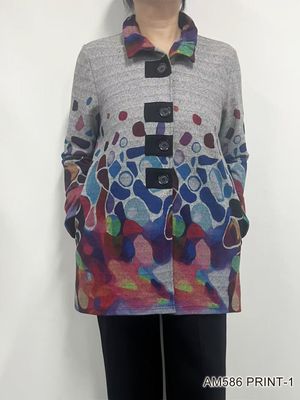 AM586 Button front multi color 3/4 sleeve sweater jacket w/pockets