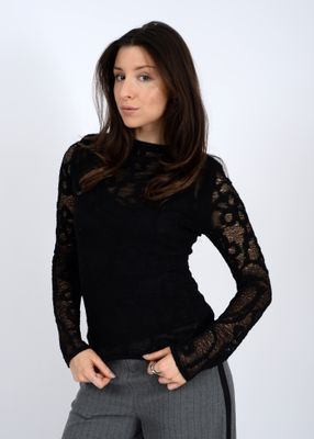 77W026S long sleeve lace look sheer top