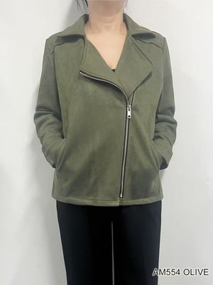 AM554 Faux suede diagonal zip jacket
