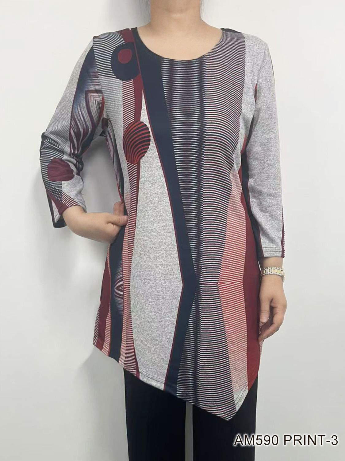 AM590 Asymmetrical pullover print top