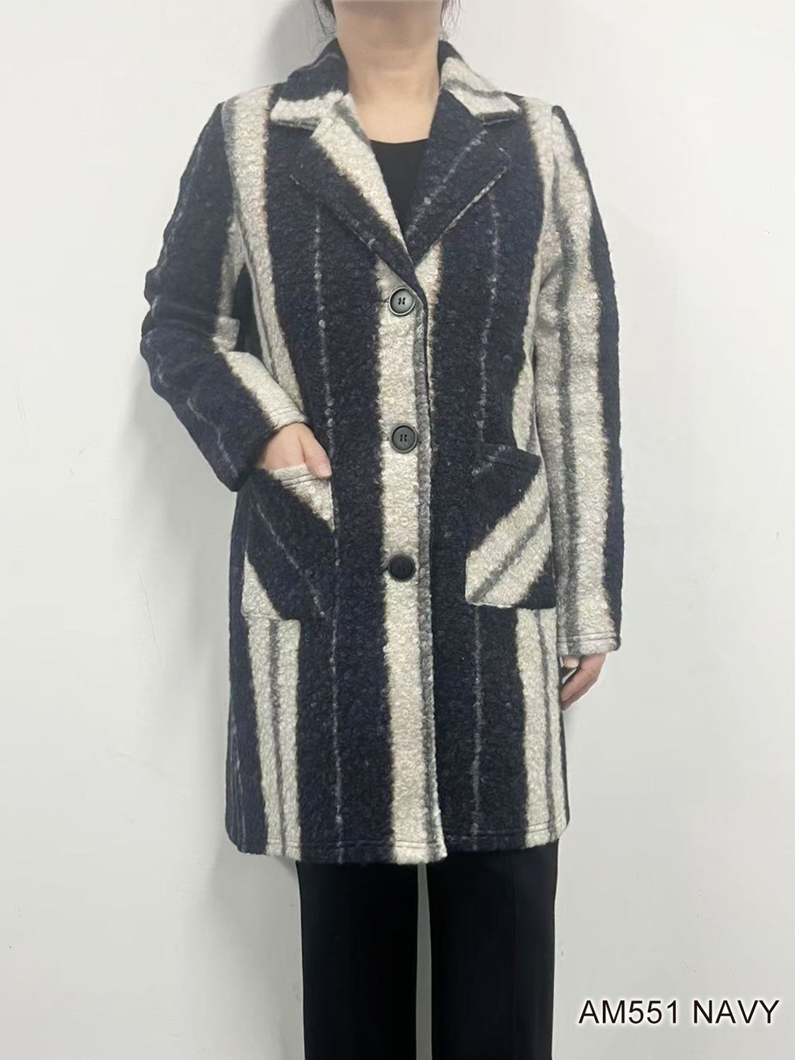 AM551 Long button striped sweater jacket