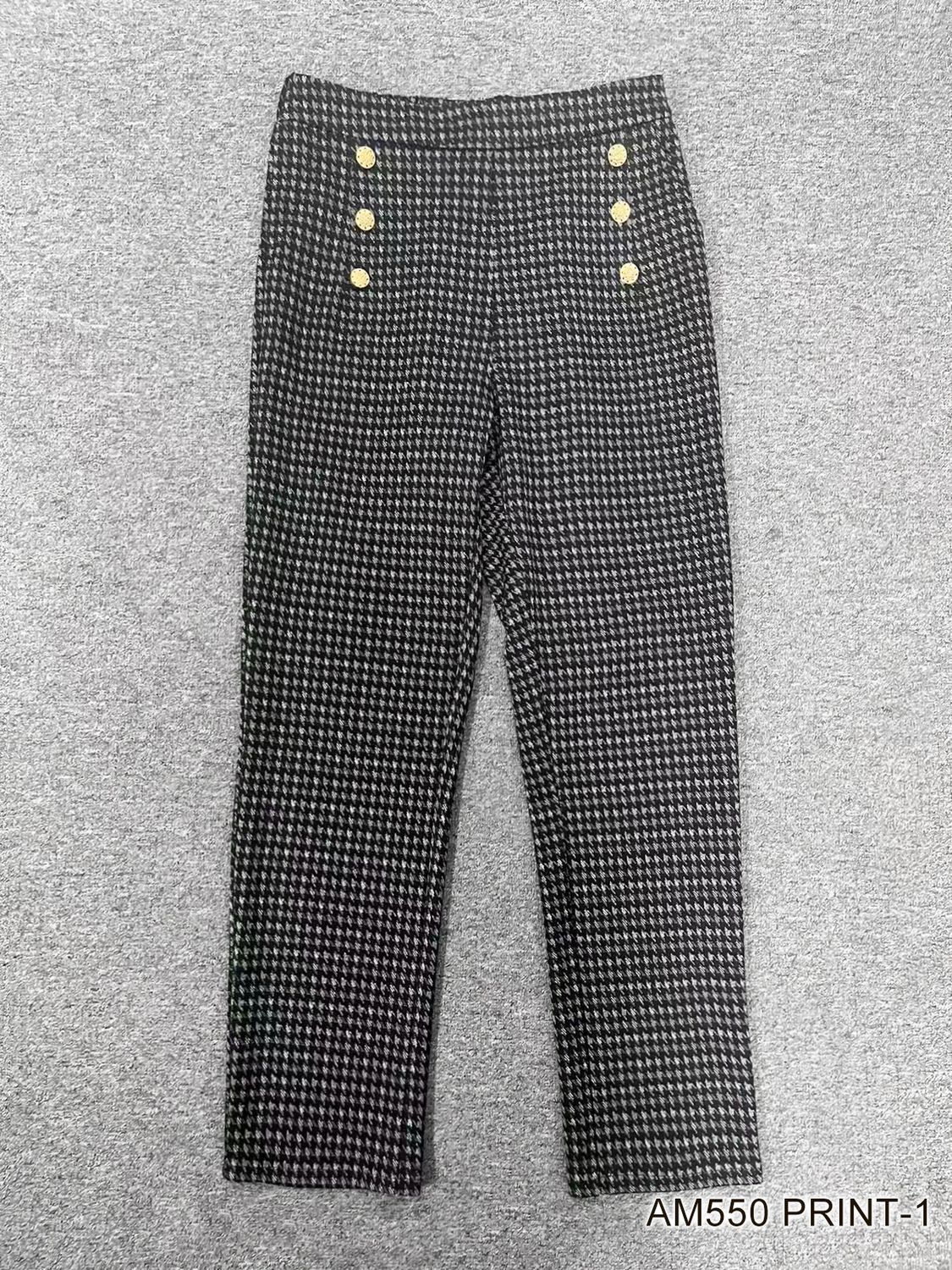 AM550 Houndstooth print pant w/pockets and button detail