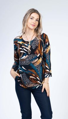 4251 round neck printed 3/4 sleeve top