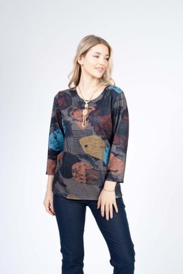 4251 Round neck printed 3/4 sleeve top