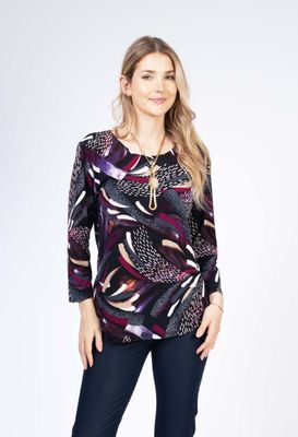 4251 round neck printed 3/4 sleeve top