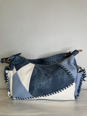 T1194 Top zip color block purse w/ flap compartments on each end