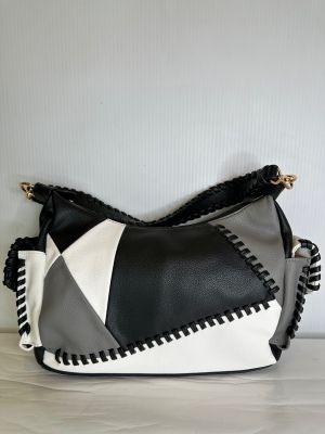 T1194 Top zip color block purse w/ flap compartments on each end