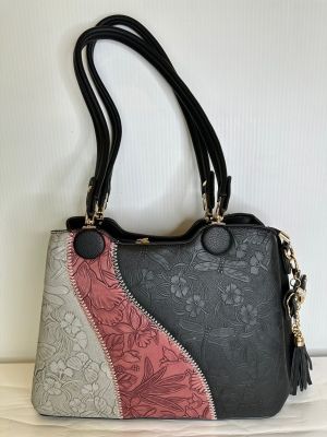 T1303A Top zip tote w/3 inside zips, back zip and extra crossbody strap