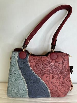 T1303A Top zip tote w/3 inside zips, back zip and extra crossbody strap