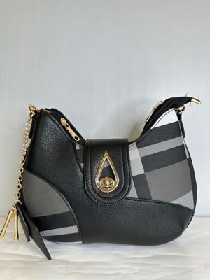 TO-1324AB Small hobo plaid front/solid back purse w/extra strap