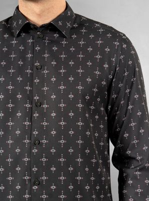121674 Men's long sleeve stretch printed button shirt