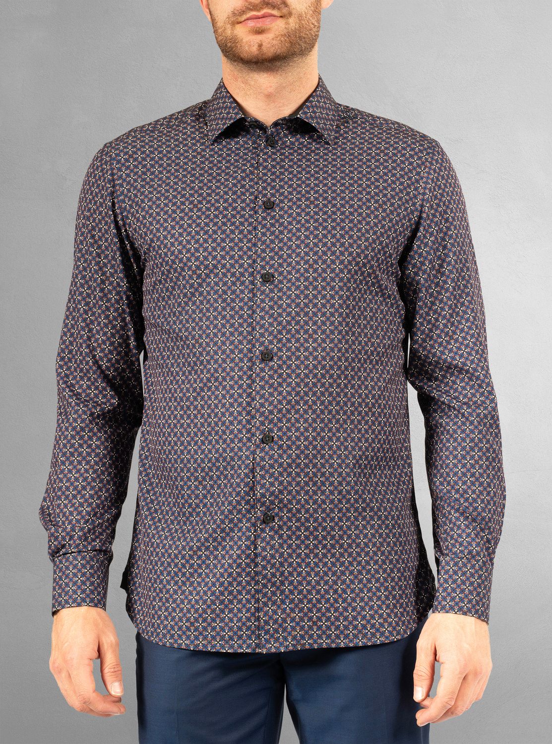 121670 Men&#39;s long sleeve stretch printed button shirt