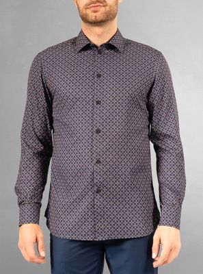 121670 Men&#39;s long sleeve stretch printed button shirt