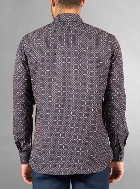 121678 Men&#39;s print stretch button shirt