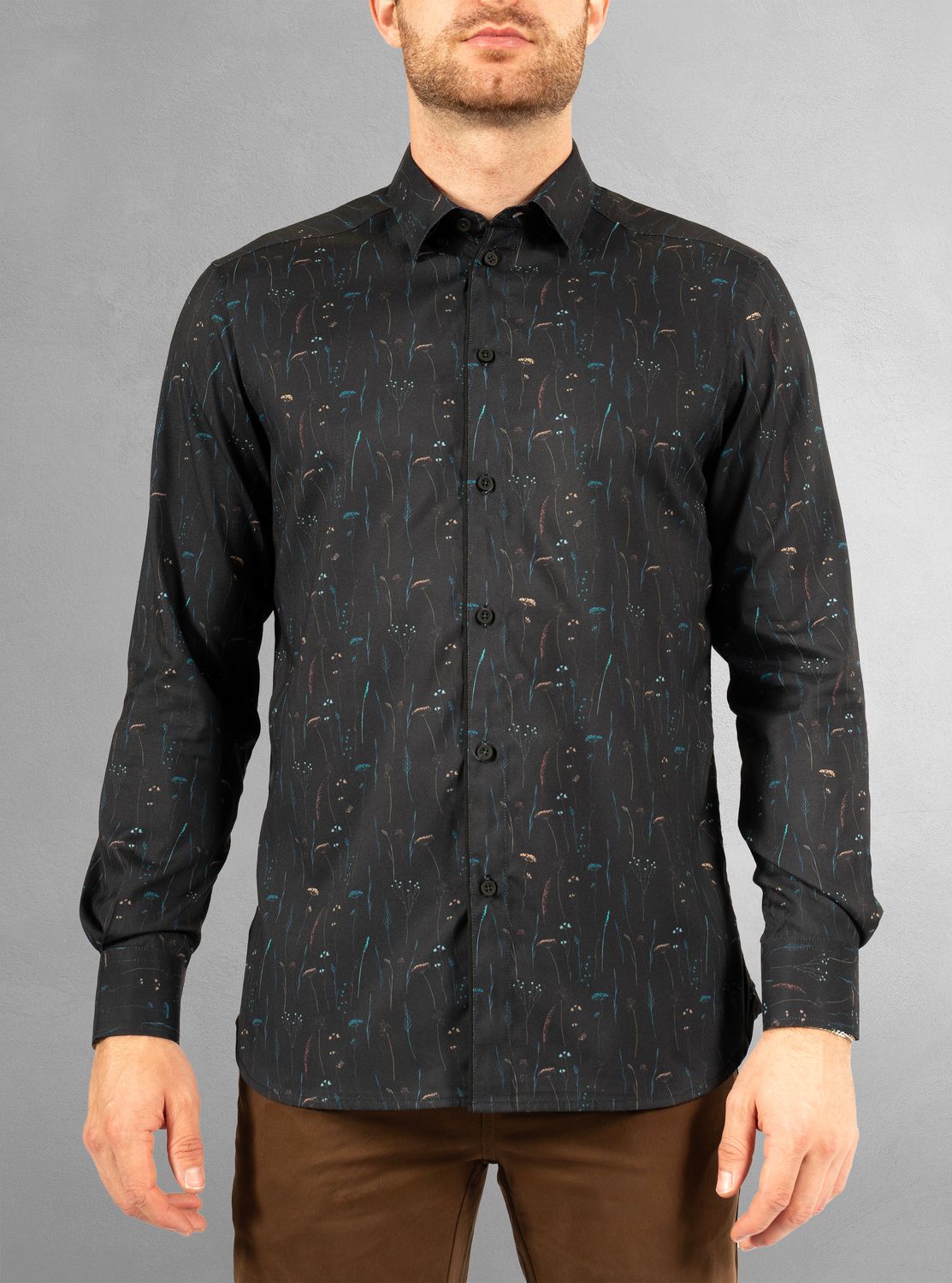 121683 Men&#39;s long sleeve stretch print button shirt