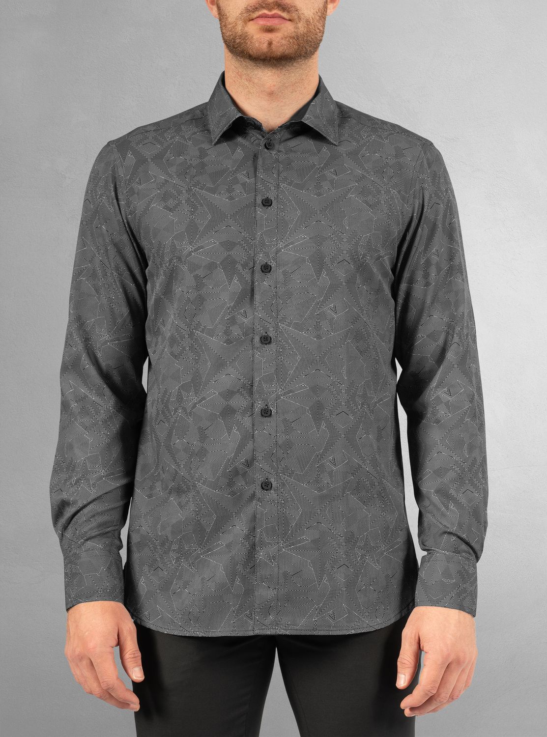 121660 Men&#39;s long sleeve stretch print button shirt