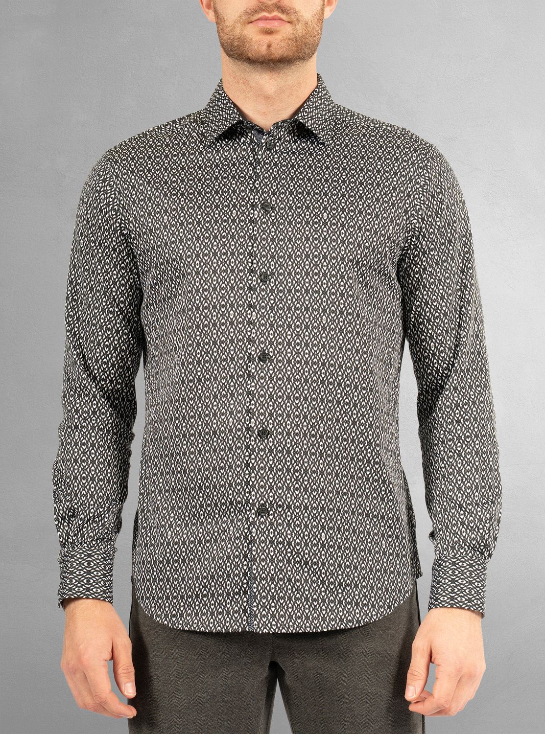 121661 Men&#39;s long sleeve soft stretch print button shirt