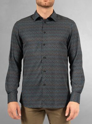121664 Men's long sleeve stretch printed button shirt