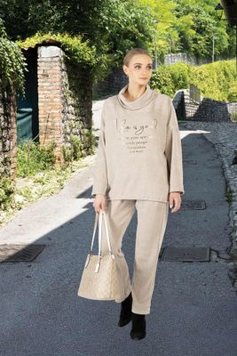 C8124 Cowl neck Life is Good sweater w/draw string bottom