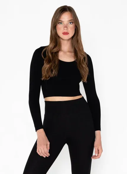 CEBT1018 bamboo stretch  l/s scoop neck crop t-shirt