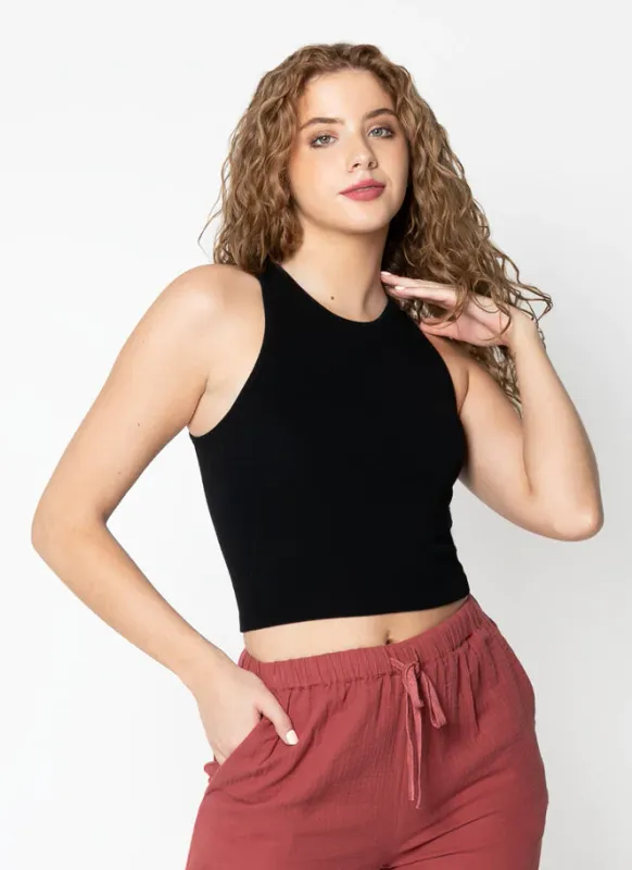 CEBT1022 bamboo crop ribbed tank