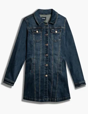 5760731100  Ladies long button jean jacket w/pockets