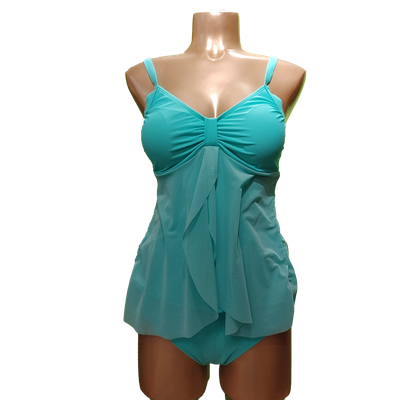 5822 solid tankini w/mesh overlay