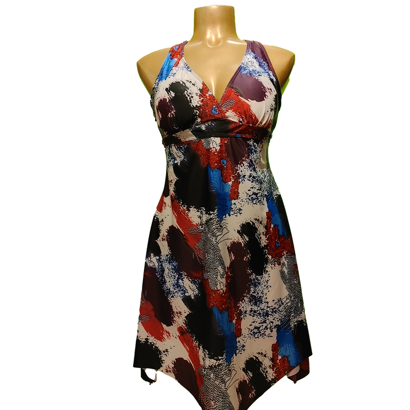 tankini #9 long criss cross back tunic top with shorts on bottom