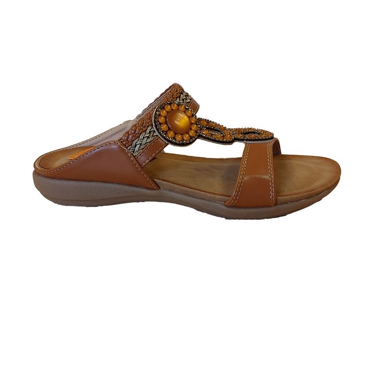 S-1545 Slip on flat sandal w/bead detail