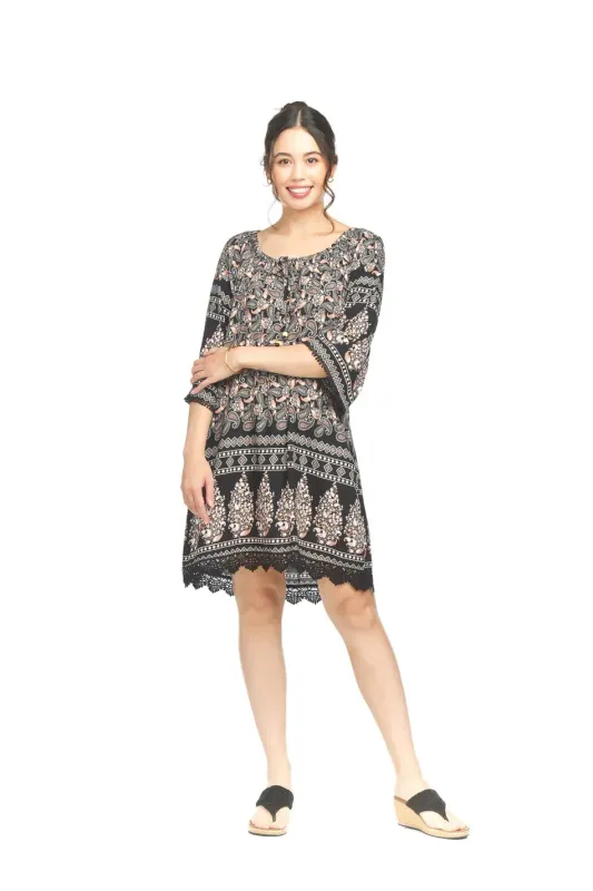 PD-18550 Ladies off the shoulder border 3/4 sleeve dress