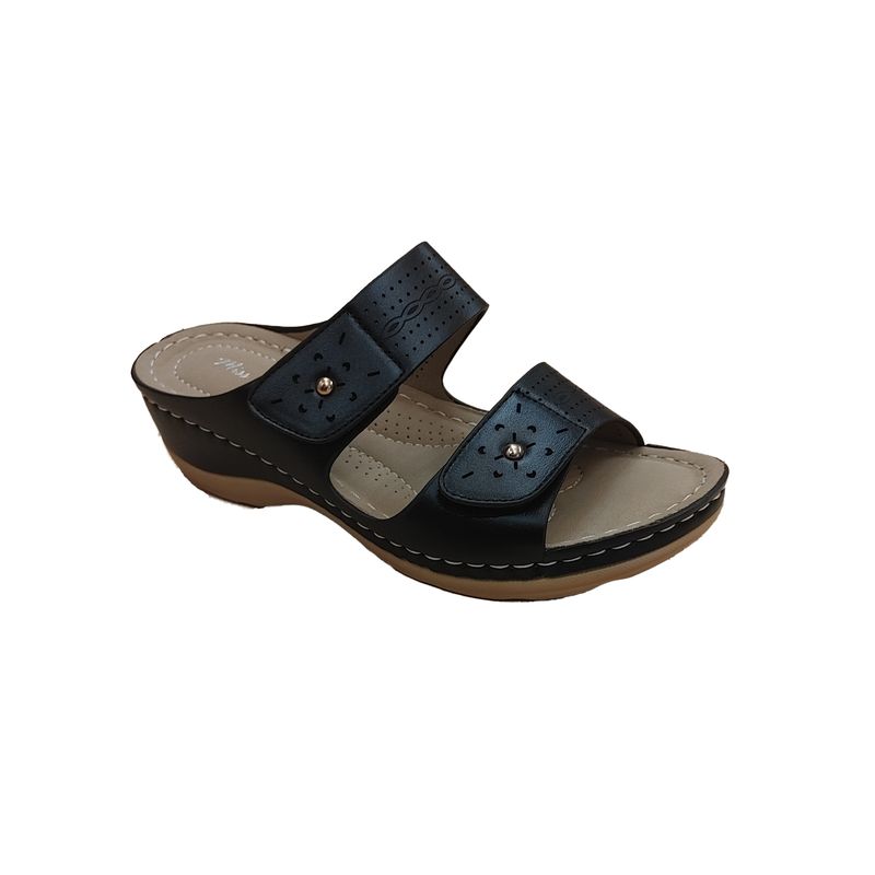 BROOKE-C Low wedge double strap adjustable velcro sandal