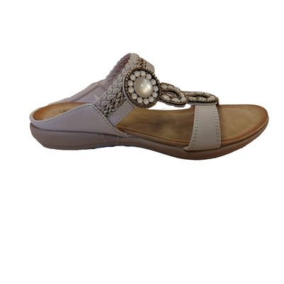 S-1545 Slip on flat sandal w/bead detail