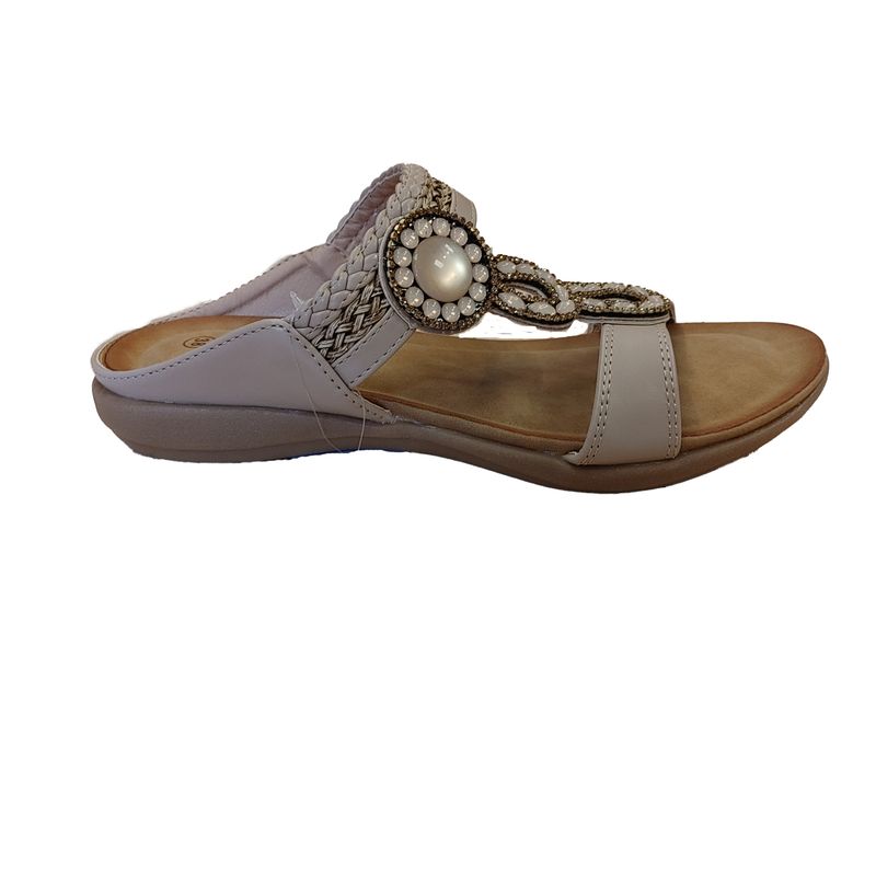 S-1545 Slip on flat sandal w/bead detail