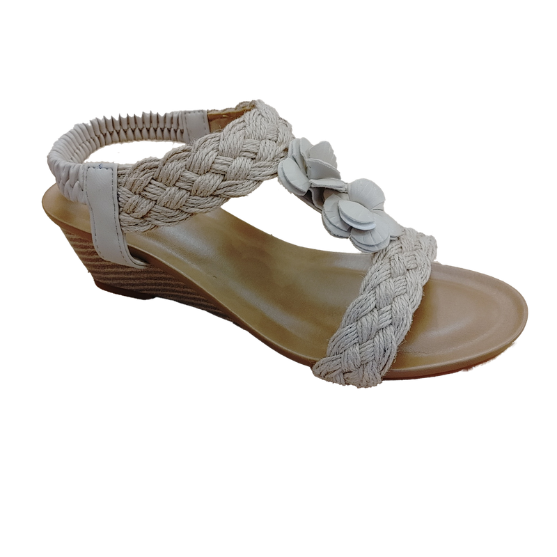S-1459 wedge t-strap weaved sandal
