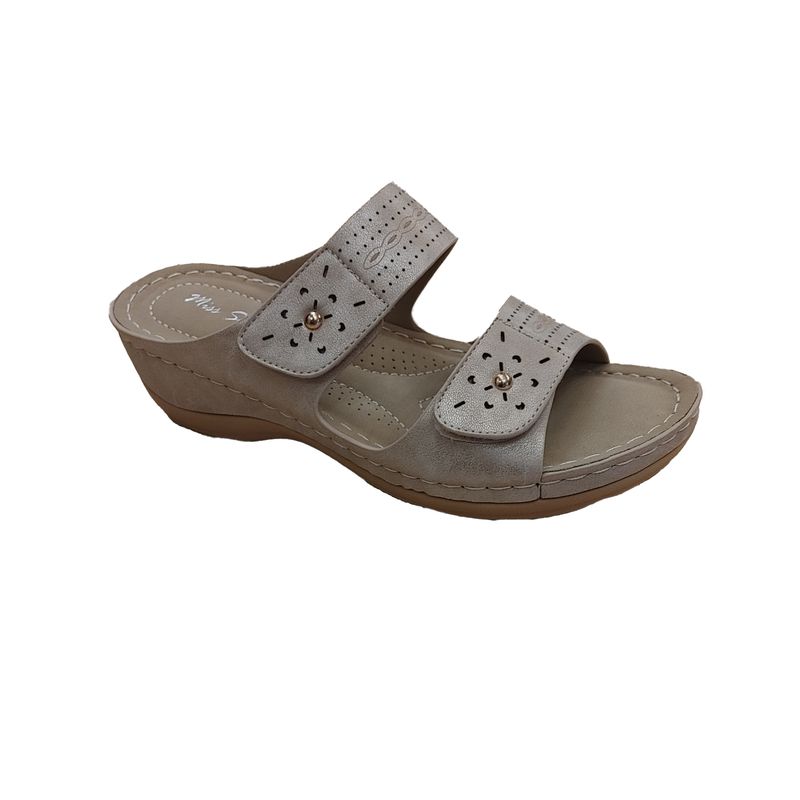 BROOKE-C Low wedge double strap adjustable velcro sandal