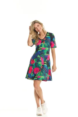 MILAN-F225 ladies short sleeve v-neck print dress