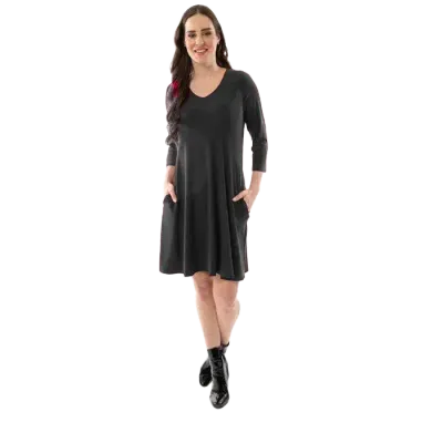 8514 Ladies 3/4 sleeve v neck solid Aline dress w/pockets