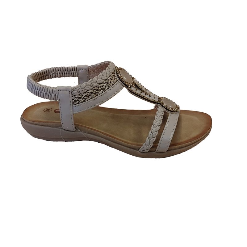 S-1546 Flat sandal w/rhinestones and bead detail and back strap