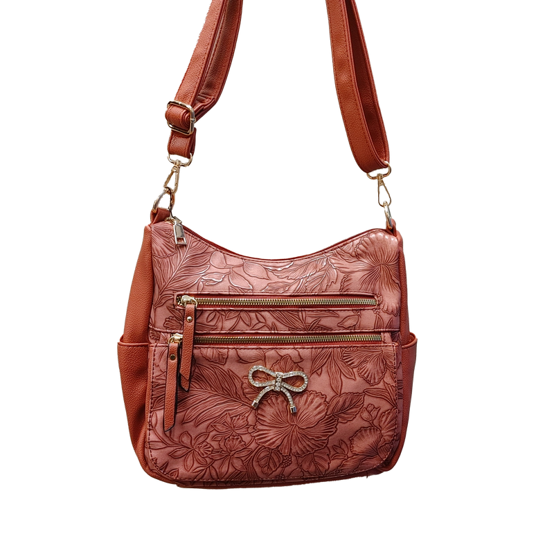 TO431-2 hobo style shoulder bag w/bow on front and extra strap